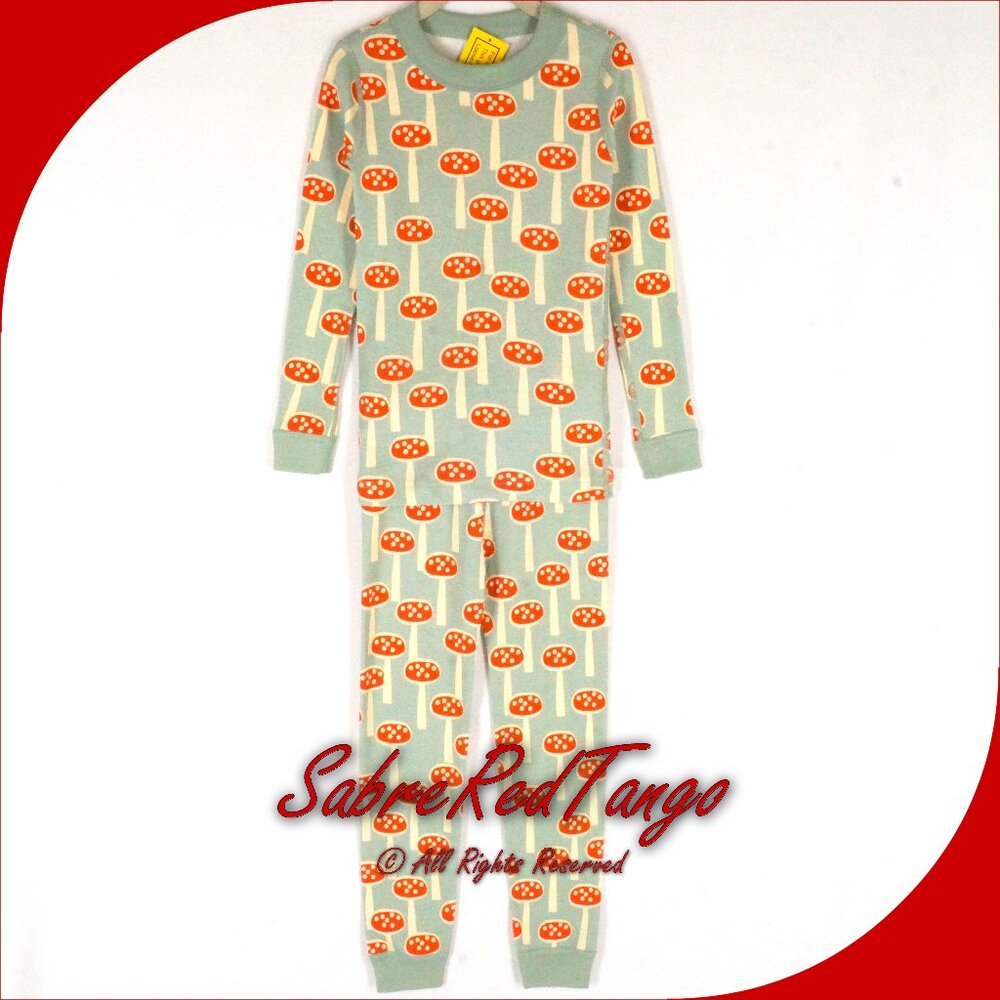 NWT Hanna Andersson Organic Long Johns Pajamas Mushrooms Print 120 6 7